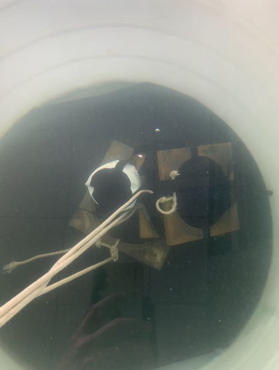 A finished bag fully submerged in the real water-submersion test.